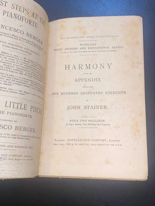 NOVELLO'S MUSIC PRIMERS AND EDUCATIONAL SERIES HARMONY BY JOHN STAINER