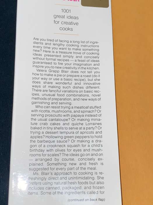 THE COOK'S IDEA BOOK 1001 GREAT IDEAS FOR CREATIVE COOKS BY VALERA GRAPP BLAIR