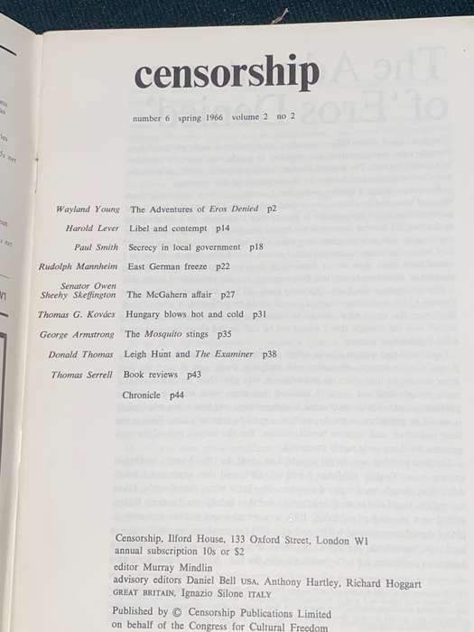CENSORSHIP A QUARTERLY REPORT ON CENSORSHIP OF IDEAS AND THE ARTS SPRING 1966 #6