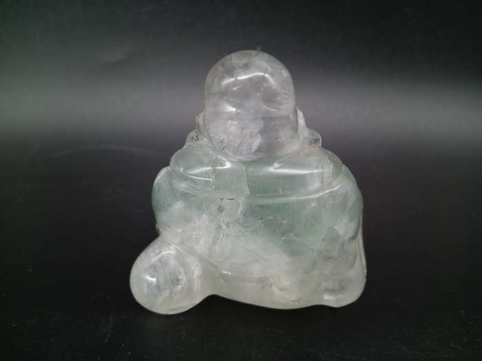 Antique! Small Laughing Buddha, carved In Natural Clear Quartz Stone.