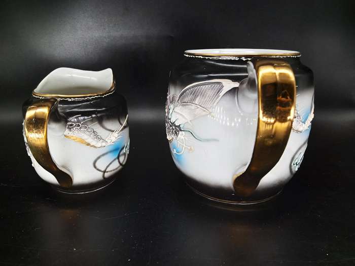 Vintage! DragonWare Kutani Moriage Geisha Lithophane Demitasse Tea Set