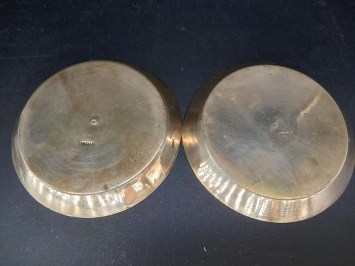 Set of 2 Beautifully Hand Etched Indian Brass Pin Dishes / plates (7.2 diameter)