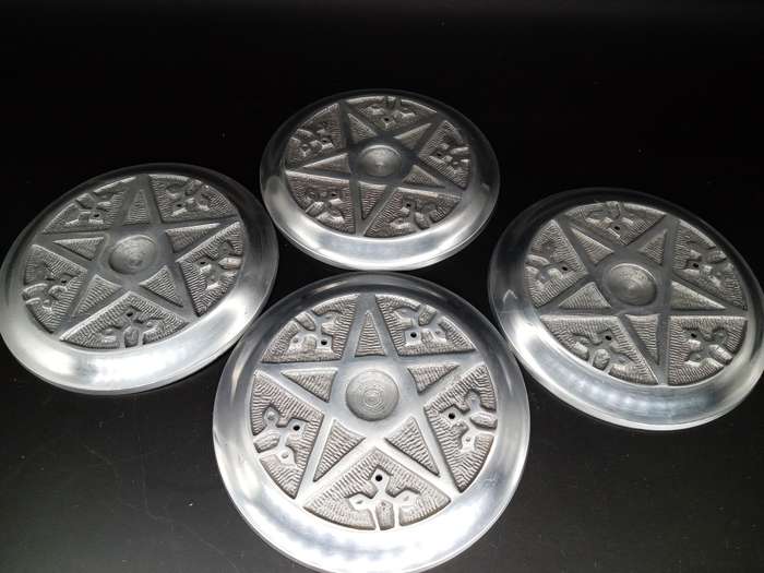 Set of 4 Round Solid Metal Pentacle Incense Burners (12cm diameter)