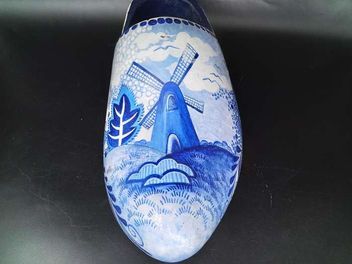 Vintage! Holland - Delft Design - Large Handmade Traditional Wooden Dutch Clog