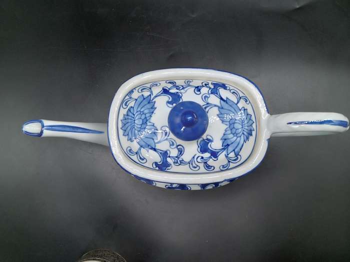 Vintage! Chinoiserie - Rectangular Teapot - Hand Painted Blue Onion Design
