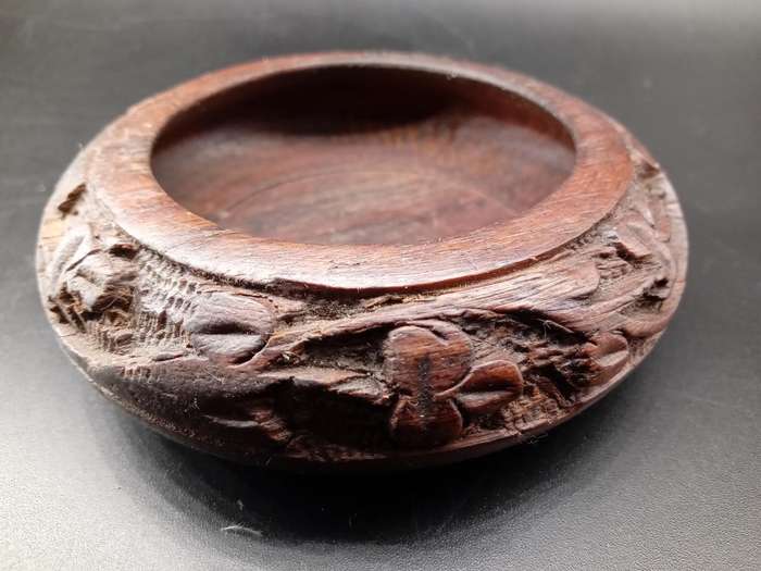 Vintage! Indian - Hand Carved - Wooden - Floral design - Small - Trinket Bowl