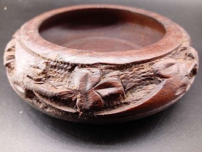 Vintage! Indian - Hand Carved - Wooden - Floral design - Small - Trinket Bowl