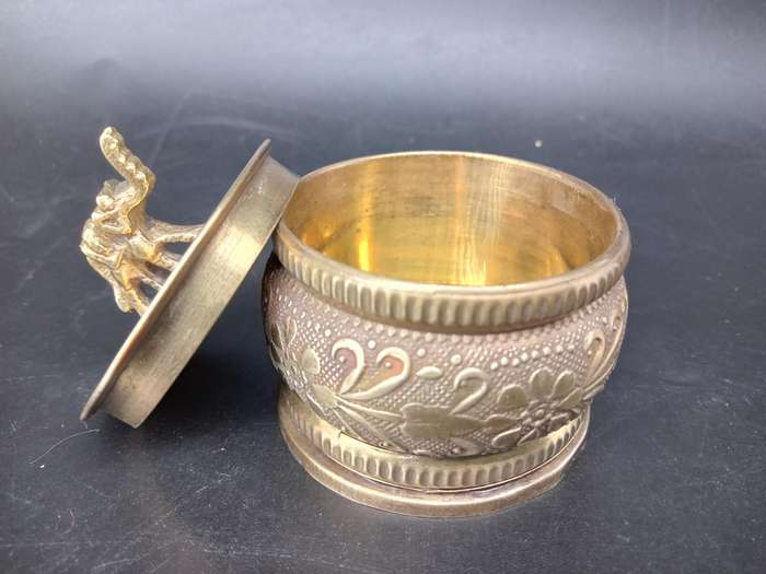 Vintage! Indian - Brass - Flower / Elephant design - KumKum Puja Box / Trinket Box - With Lid