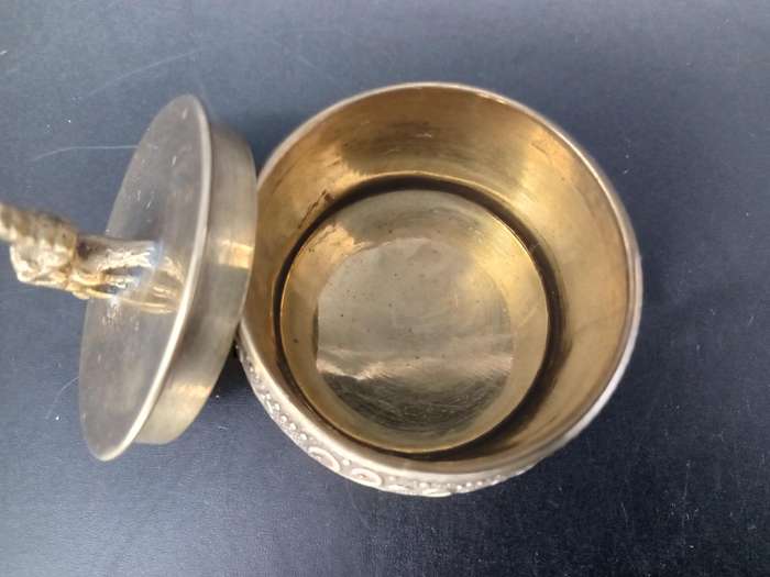 Vintage! Indian - Brass - Flower / Elephant design - KumKum Puja Box / Trinket Box - With Lid