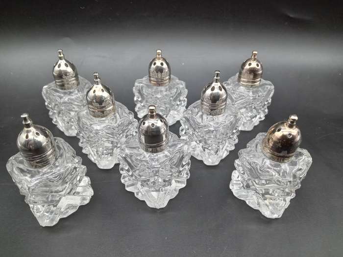 Vintage! Japan - Boxed Patterned Glass 8 Piece Salt And Pepper Shakers