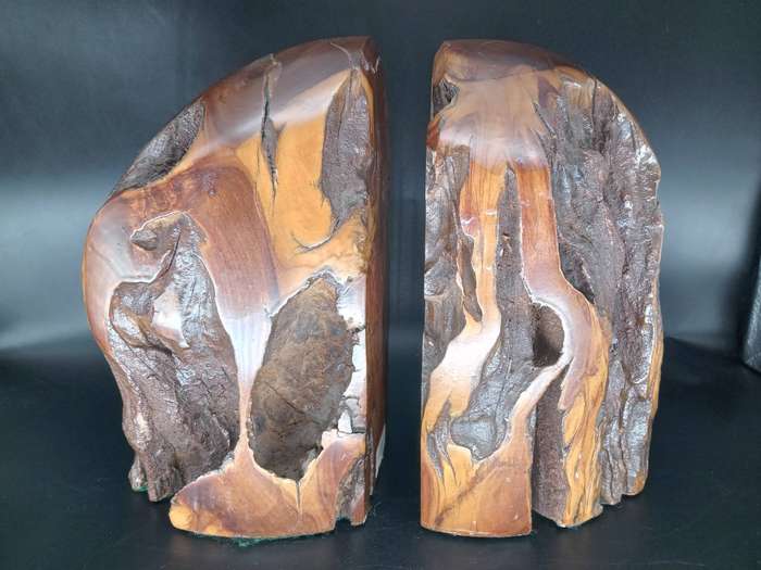 Vintage! Live Edge - Burl Wood Stump - Book Ends