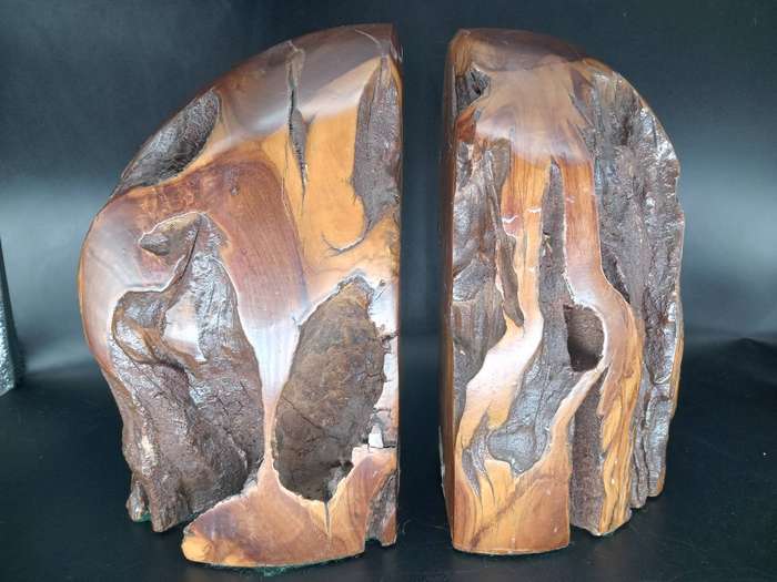 Vintage! Live Edge - Burl Wood Stump - Book Ends