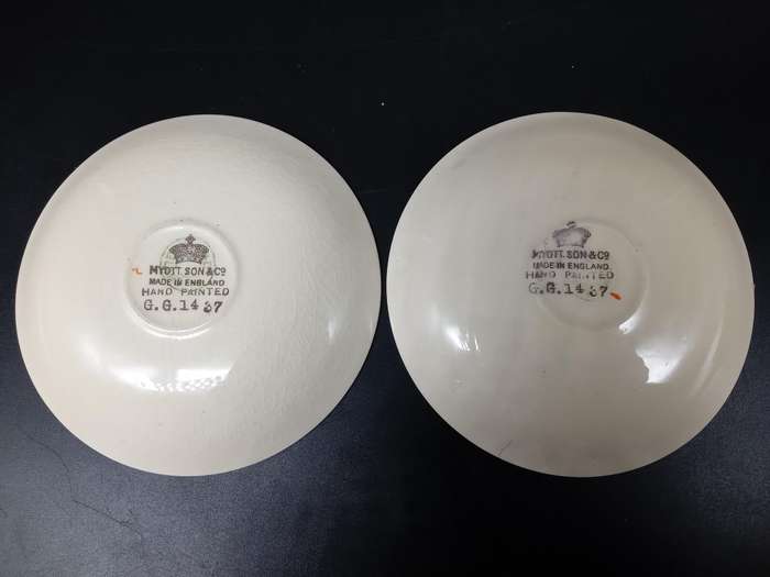 Vintage!  England - Myott Son & Co - Hand Painted - Floral - Pair of small saucers