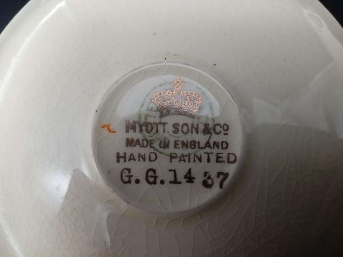 Vintage!  England - Myott Son & Co - Hand Painted - Floral - Pair of small saucers