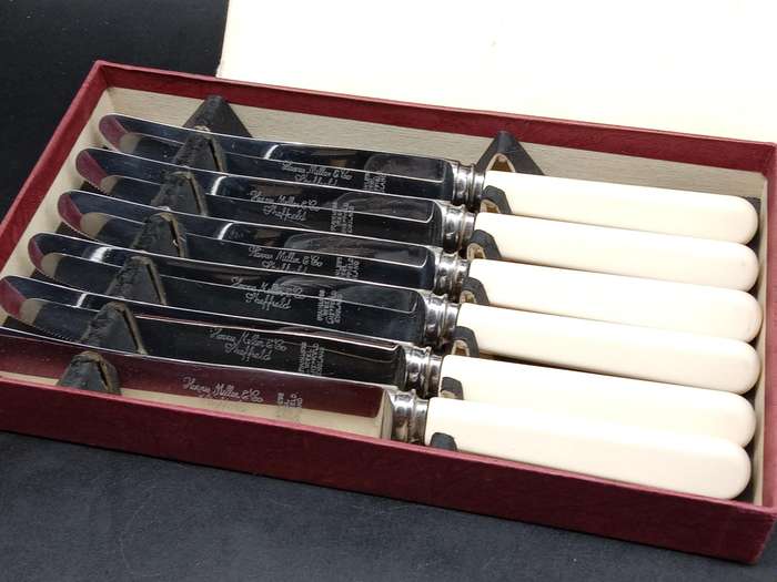 Vintage! England - Harris Miller & Co. - Ivorine  - Set of 6 - Table Knives