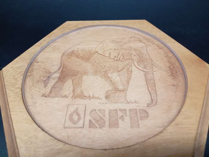 Vintage! Wooden Hexagon Coaster With Plastic Inlay On Carved Elephant