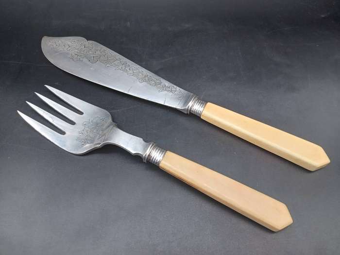 Antique! England - Mappin & Webb  - c1887 - Ivory Handle  - Carving Knive and Fork Set