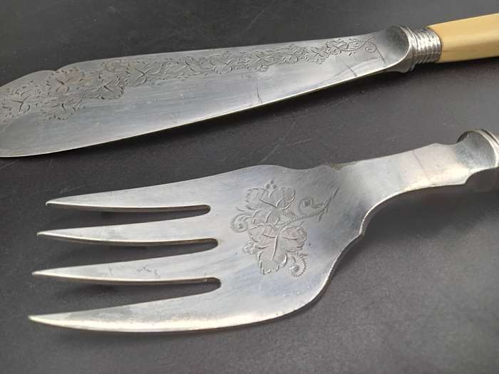 Antique! England - Mappin & Webb  - c1887 - Ivory Handle  - Carving Knive and Fork Set