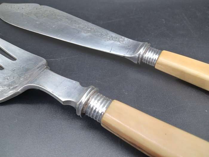 Antique! England - Mappin & Webb  - c1887 - Ivory Handle  - Carving Knive and Fork Set