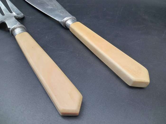 Antique! England - Mappin & Webb  - c1887 - Ivory Handle  - Carving Knive and Fork Set