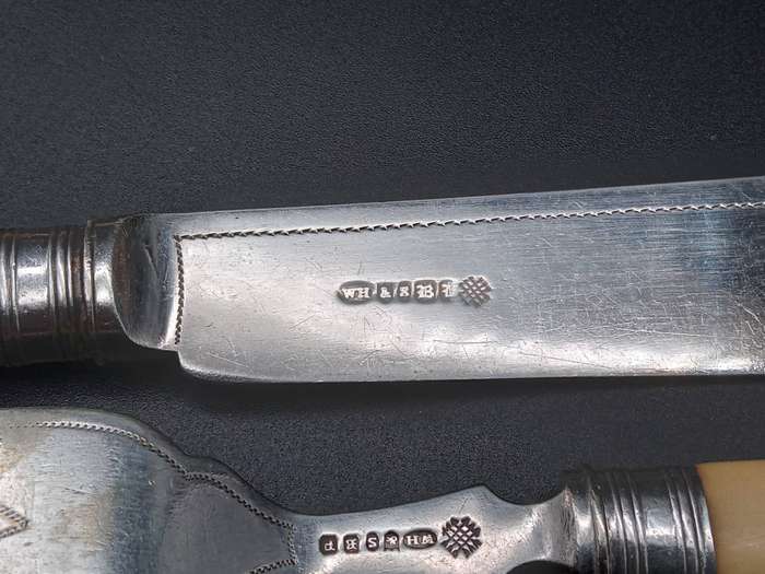 Antique! England - William Hutton & Sons - Early 1900 - Bone Handle  - Set of 6 Knives and 4+2 Forks