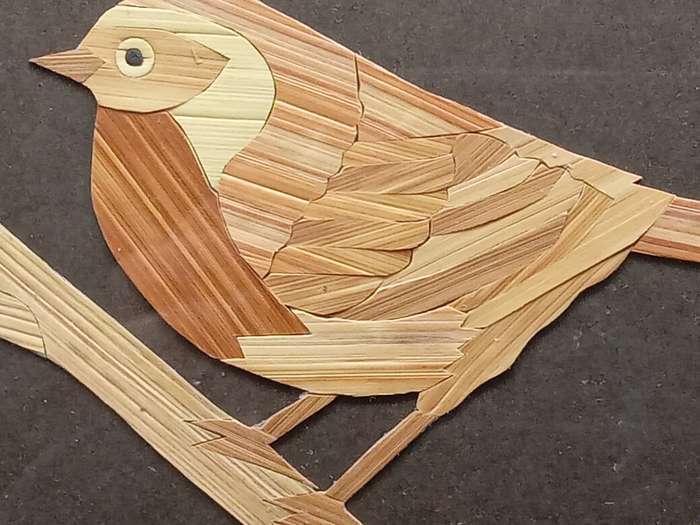 Vintage! Framed -Straw Art- Robin On A Branch
