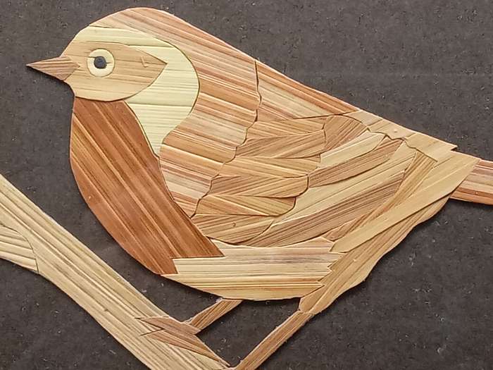 Vintage! Framed -Straw Art- Robin On A Branch