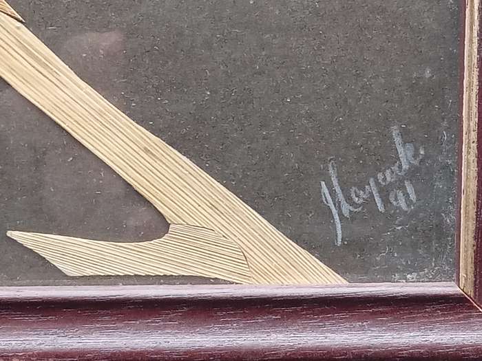 Vintage! Framed -Straw Art- Robin On A Branch