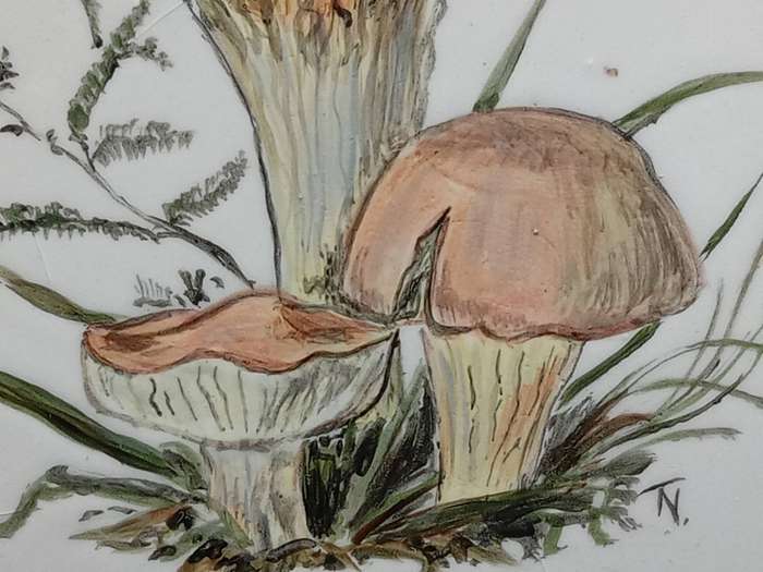 Vintage! Hand Painted Mushroom Tile In Wooden Frame