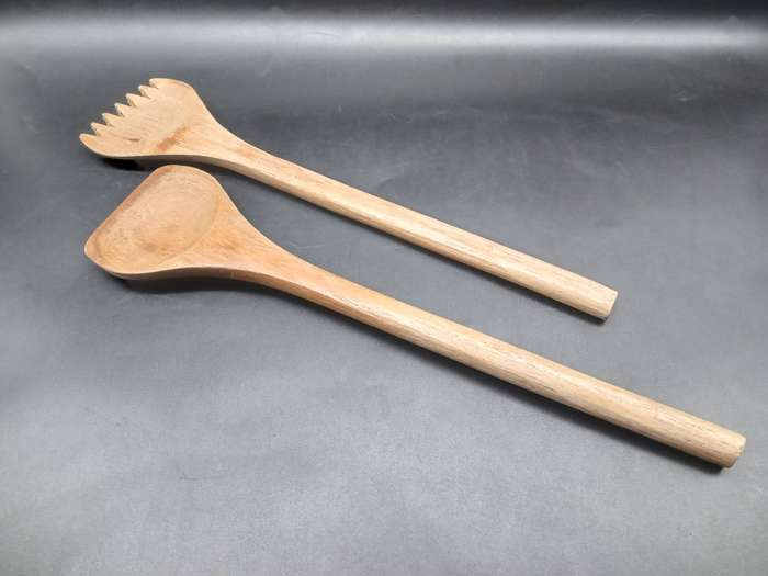 Vintage! Wooden Hand Carved Salad Serving Set