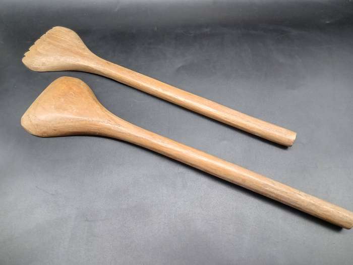 Vintage! Wooden Hand Carved Salad Serving Set