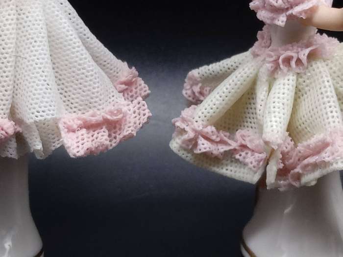 Vintage! Germany - Dresden - Pair of Miniature Porcelain Lace Ballerina Figurine Dolls