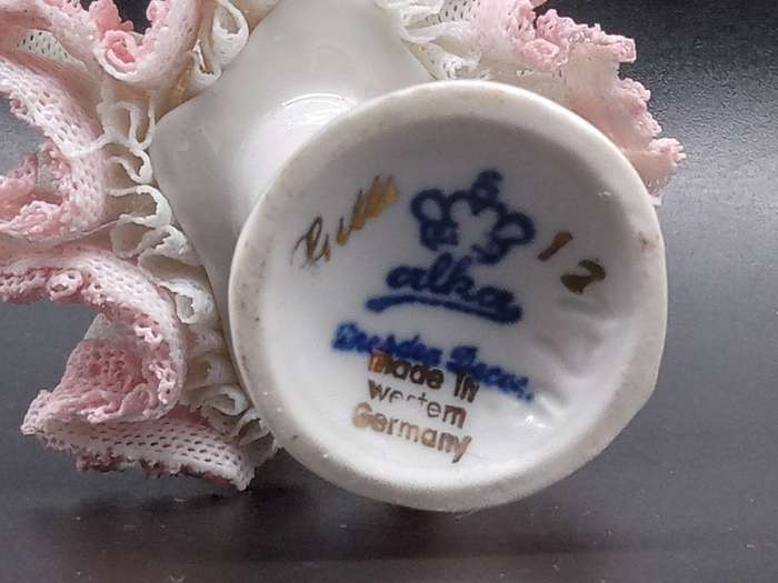 Vintage! Germany - Dresden - Pair of Miniature Porcelain Lace Ballerina Figurine Dolls
