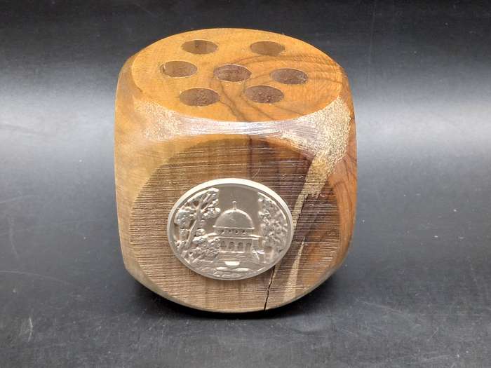 Vintage! - Jerusalem - Pen Stand Desk Ornament - Copper Embossed - Olive Wood