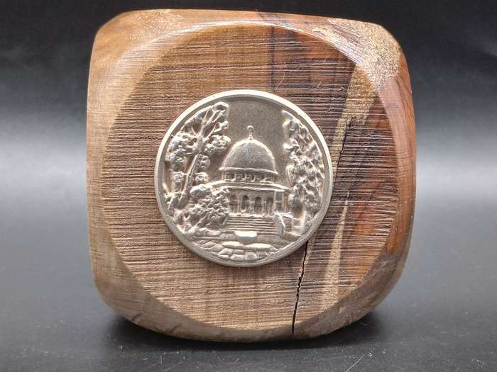 Vintage! - Jerusalem - Pen Stand Desk Ornament - Copper Embossed - Olive Wood