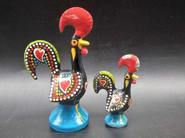 Vintage! - Portugal`s  - Mod Ceramic Art - Hand Painted - Pair of Barcelos Roosters