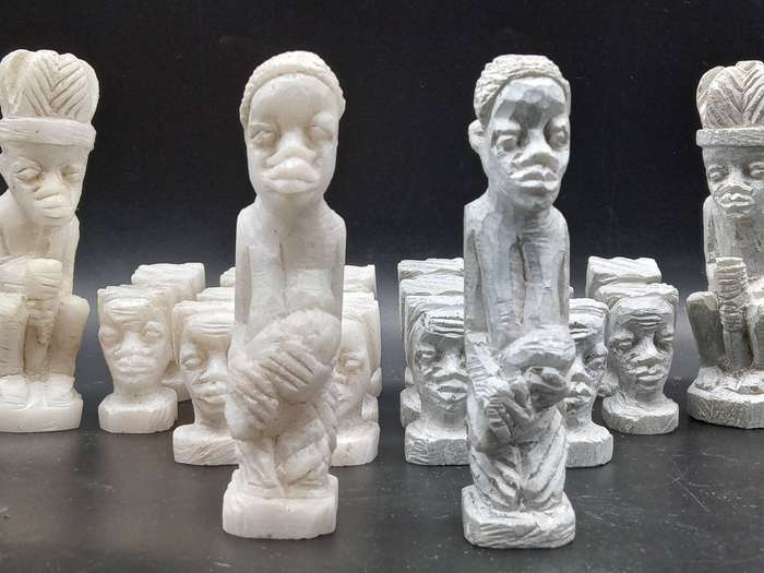 Vintage! - Africana - Rhodesian/Zimbabwean - Carved Soap Stone - Chess Set.