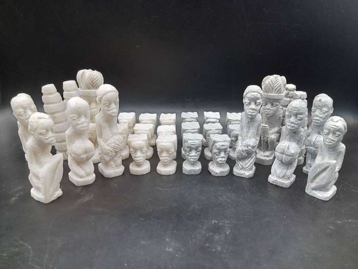 Vintage! - Africana - Rhodesian/Zimbabwean - Carved Soap Stone - Chess Set.