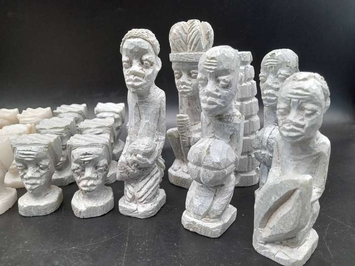 Vintage! - Africana - Rhodesian/Zimbabwean - Carved Soap Stone - Chess Set.