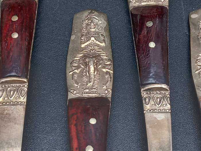 Vintage! - Thai - Bronze - Teak Wooden Handle - 18 Pc Set of Tea Spoons and Cake Forks