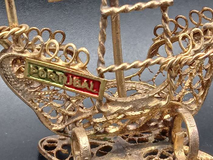 Vintage ! Portugal - Hand Made - Filigree Brass - Caravel Ship - Santa Maria Sailboat