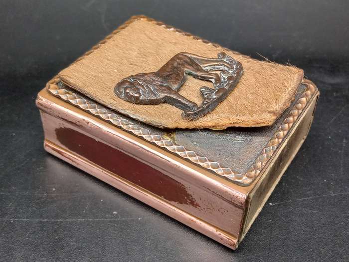 Vintage! Copper - Fur - Matchbox Holder - Lion