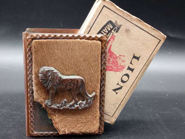 Vintage! Copper - Fur - Matchbox Holder - Lion