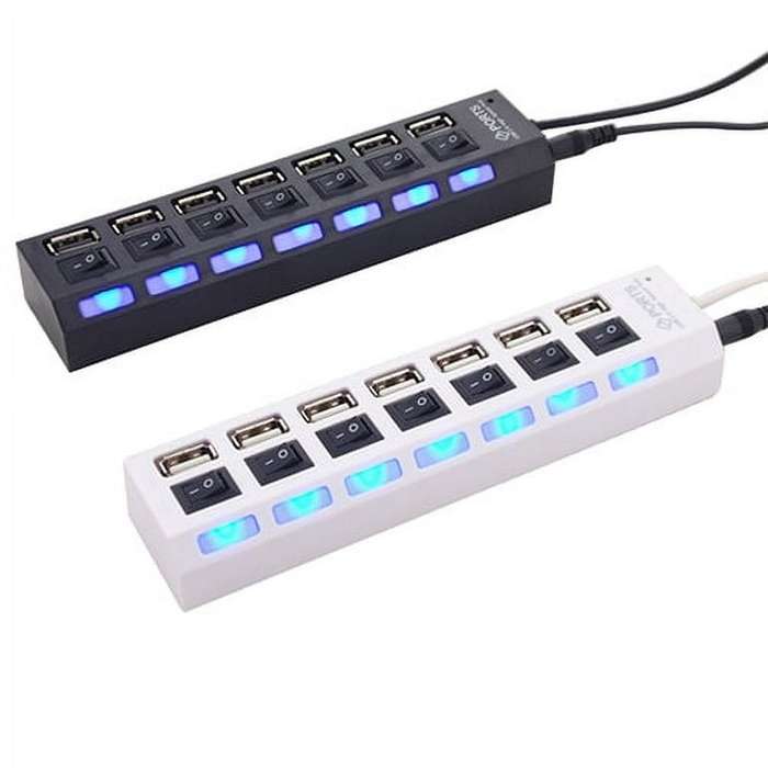 7-Port USB 2.0 HUB Splitter High Speed Adapter ON/OFF Switch for Laptop PC (White)
