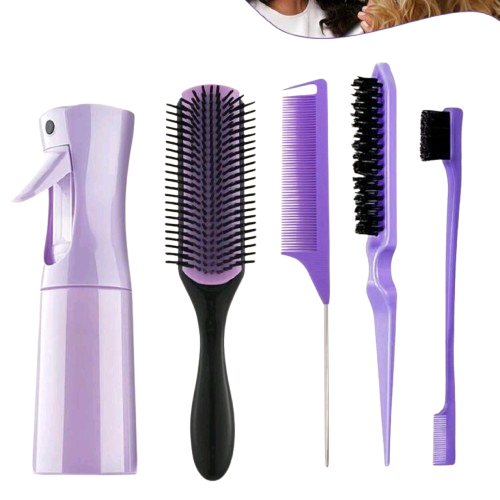 5-Piece Detangling Brush Set  Purple, for All Hair Types, Curly, Wavy & Straight Hair