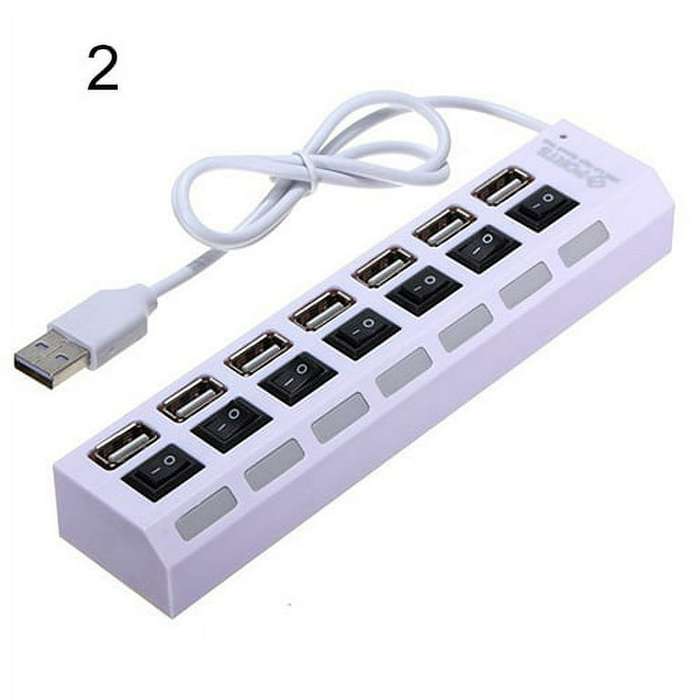 7-Port USB 2.0 HUB Splitter High Speed Adapter ON/OFF Switch for Laptop PC (White)