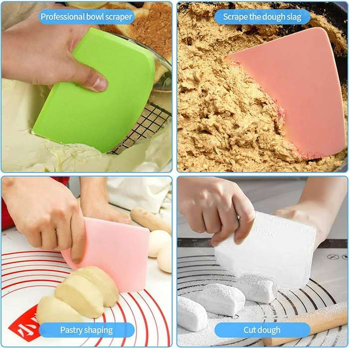 5 Pcs Dough Scraper, Plastic Bowl Scraper, Bench Cutter Scraper, Multipurpose Bread Dough Scraper