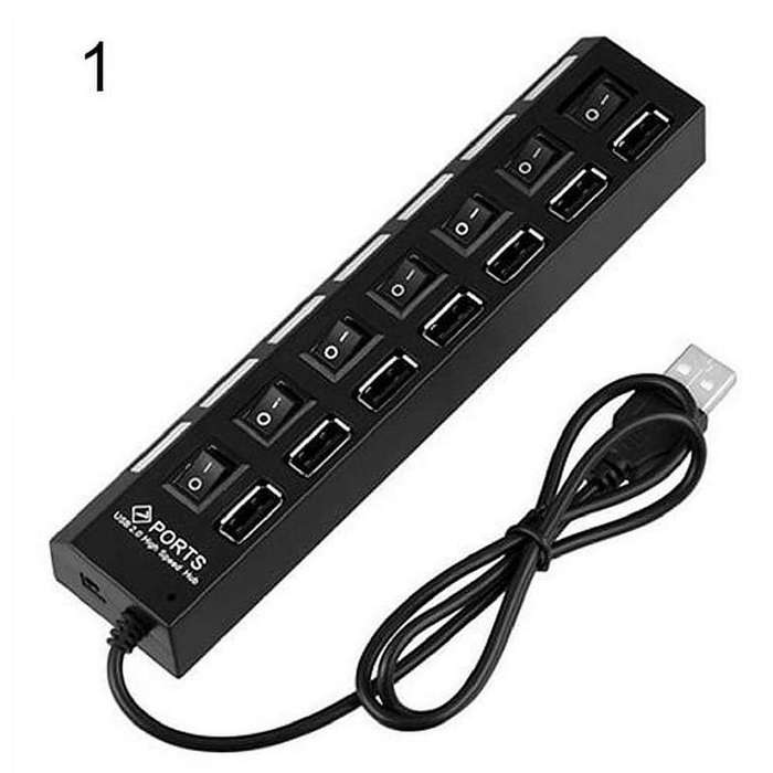 7-Port USB 2.0 HUB Splitter High Speed Adapter ON/OFF Switch for Laptop PC (White)