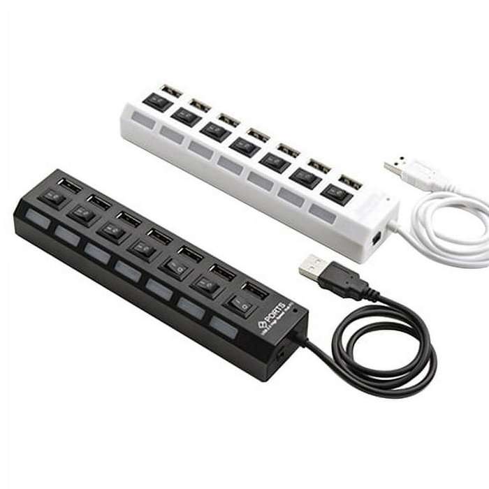 7-Port USB 2.0 HUB Splitter High Speed Adapter ON/OFF Switch for Laptop PC (White)