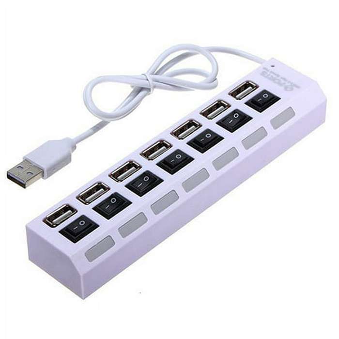 7-Port USB 2.0 HUB Splitter High Speed Adapter ON/OFF Switch for Laptop PC (White)